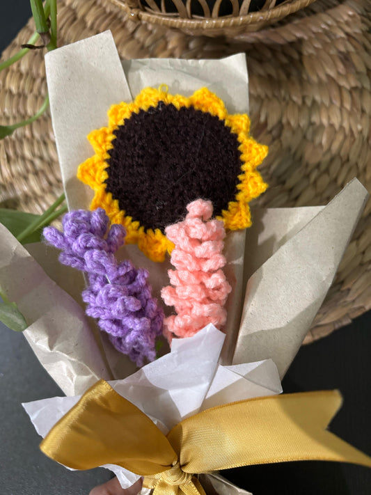 Handmade Crochet Sunflower Bouquet – Everlasting Knitted Floral Gift
